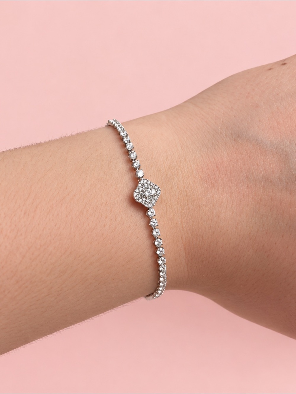 18k White Gold-Plated CZ Bolo Bracelet ✨